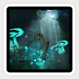 Harp in a cave with awesome mushrooms Sticker